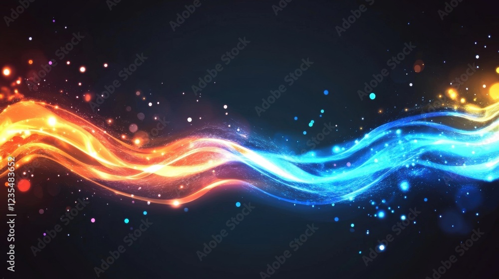 Obraz premium Luminous dual colored waves flow through space
