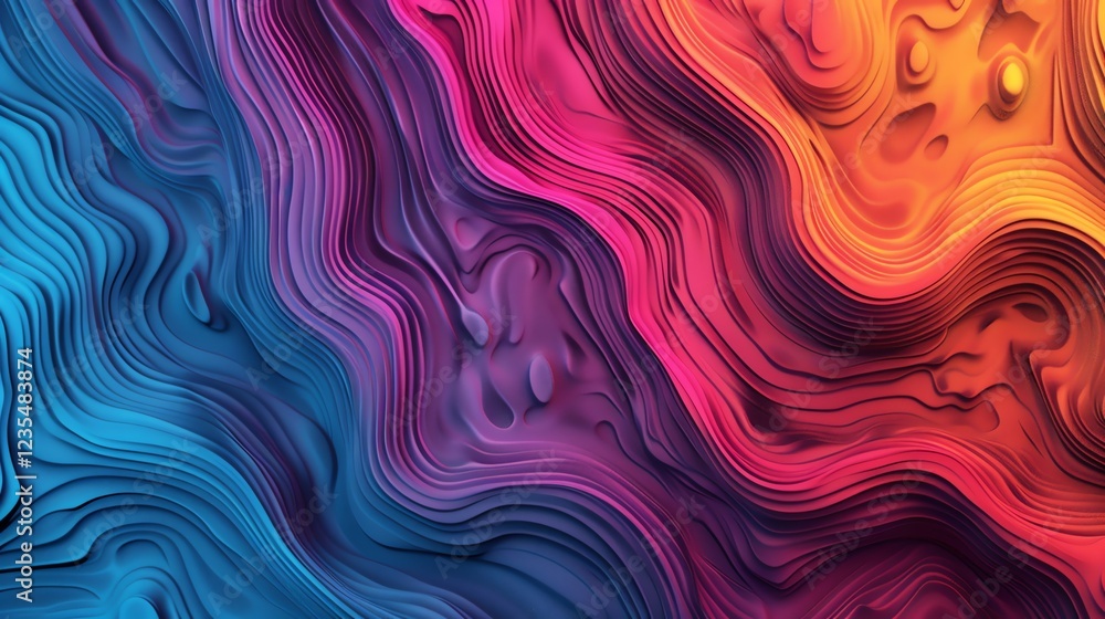 An abstract background of wavy lines in shades of blue, purple, pink, and orange.