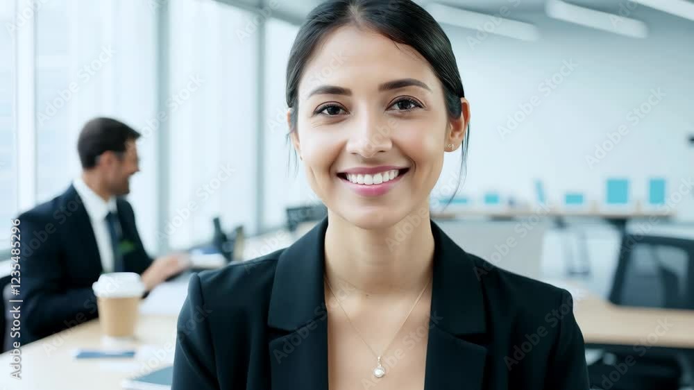 Cinematic Office Portrait of a Smiling Businesswoman Cinematic Office Portrait of a Smiling Businesswoman
