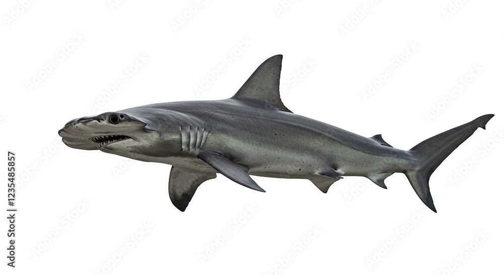 Powerful Great Hammerhead Shark Swimming Ocean Wildlife Marine Animal Isolated on White Background Powerful Great Hammerhead Shark Swimming Ocean Wildlife Marine Animal Isolated on White Background