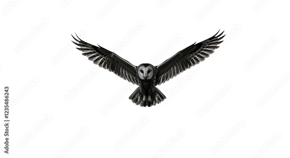 Majestic Barn Owl in Flight Wings Spread Wide Monochrome Photography Majestic Barn Owl in Flight Wings Spread Wide Monochrome Photography