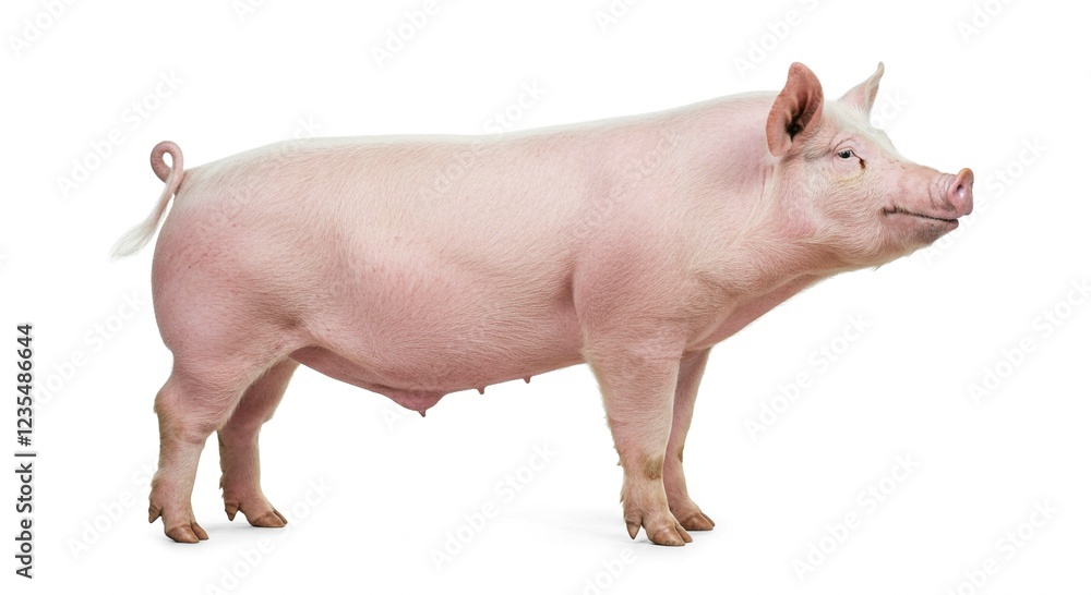 Domestic Pink Pig Standing Side Profile Farm Animal Livestock Agriculture Domestic Pink Pig Standing Side Profile Farm Animal Livestock Agriculture