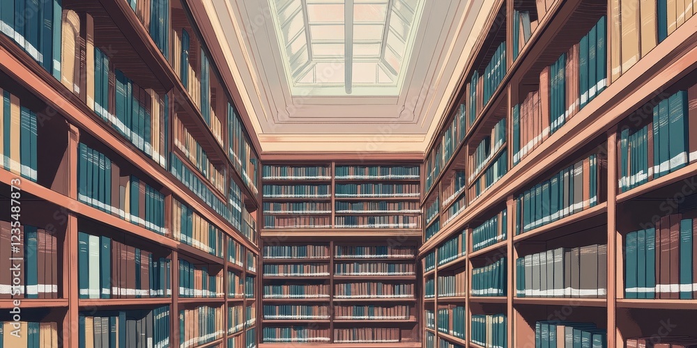 Obraz premium Extensive Library Rows Filled With Numerous Books