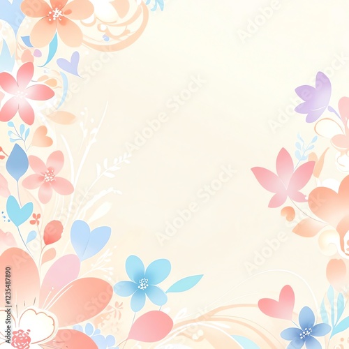 Pastel Floral Border Design: Delicate Spring Blossoms on a Soft Background photo