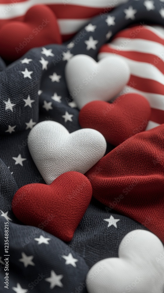 Obraz premium Patriotic Hearts Stars on American Flag 4th of July