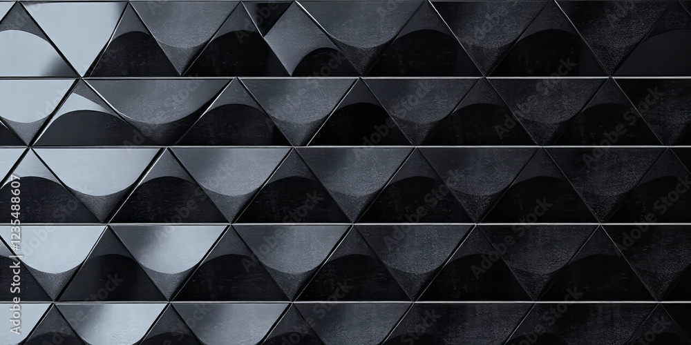Obraz premium Modern Semigloss Triangular Tile Wall 3D Black Geometric Blocks