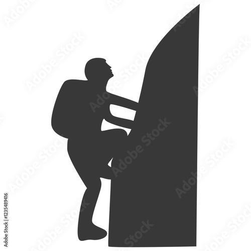 People Mountain Climbing Silhouette on White Background. Vector Illustration