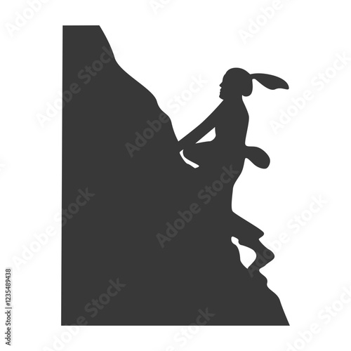 People Mountain Climbing Silhouette on White Background. Vector Illustration