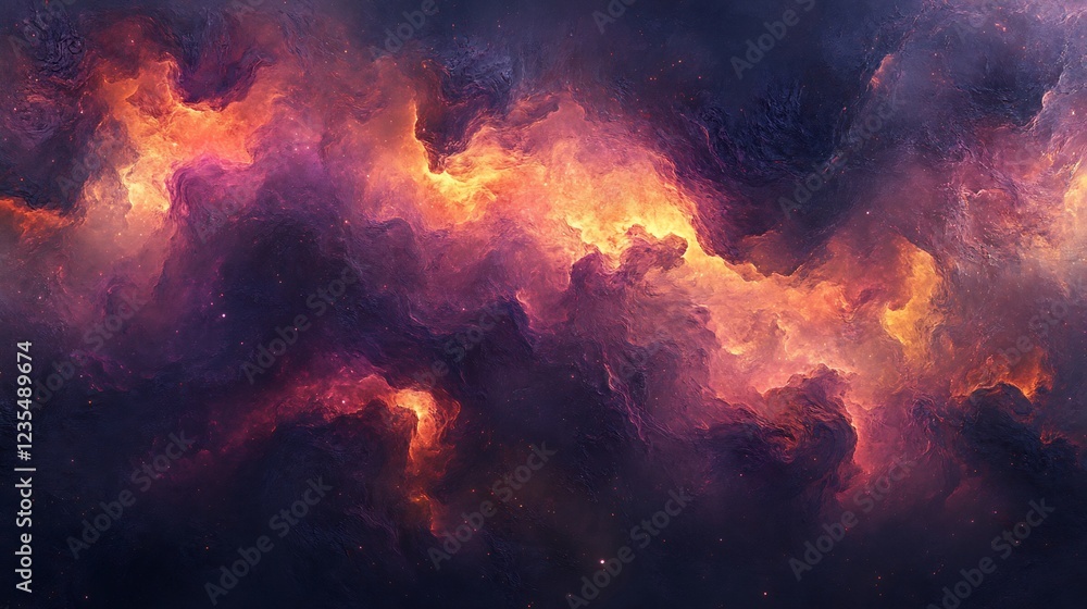 Fiery Nebula Swirls Deep Purple and Orange Hues. AI Generated Fiery Nebula Swirls Deep Purple and Orange Hues. AI Generated