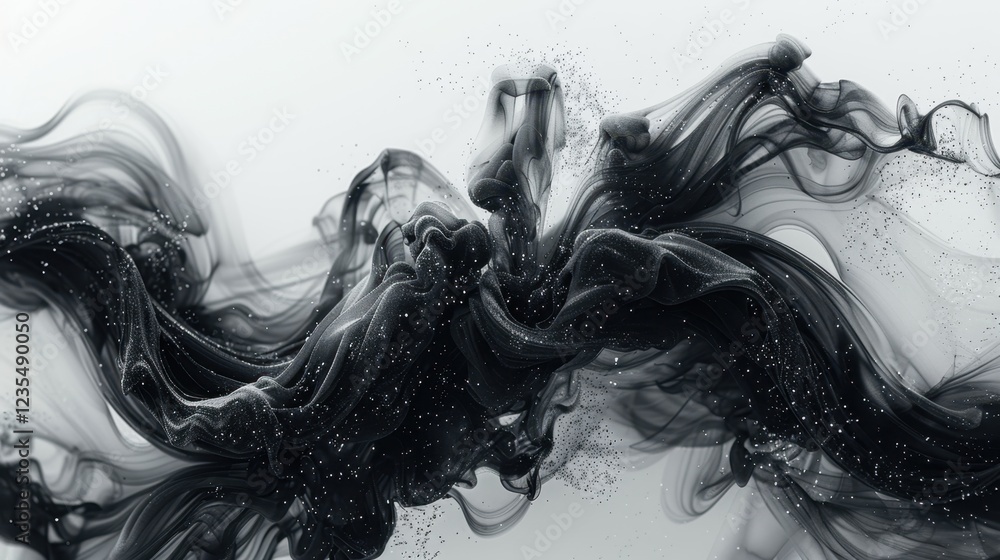Fototapeta premium Abstract black and white fluid art with dynamic flowing patterns and fine particles