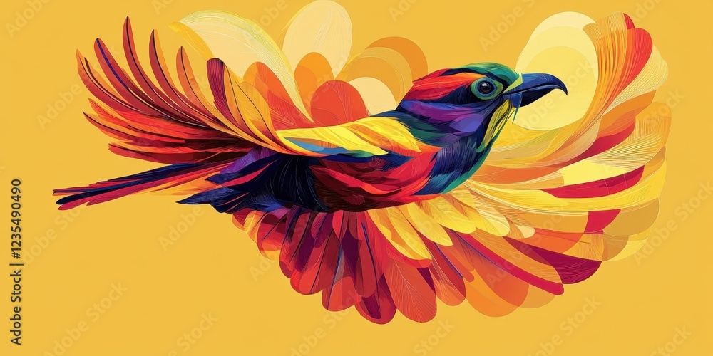 Obraz premium A vibrant multicolored bird in flight