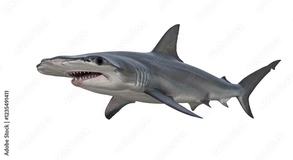 Obraz premium Powerful Great Hammerhead Shark Swimming Underwater Ocean Wildlife Marine Animal