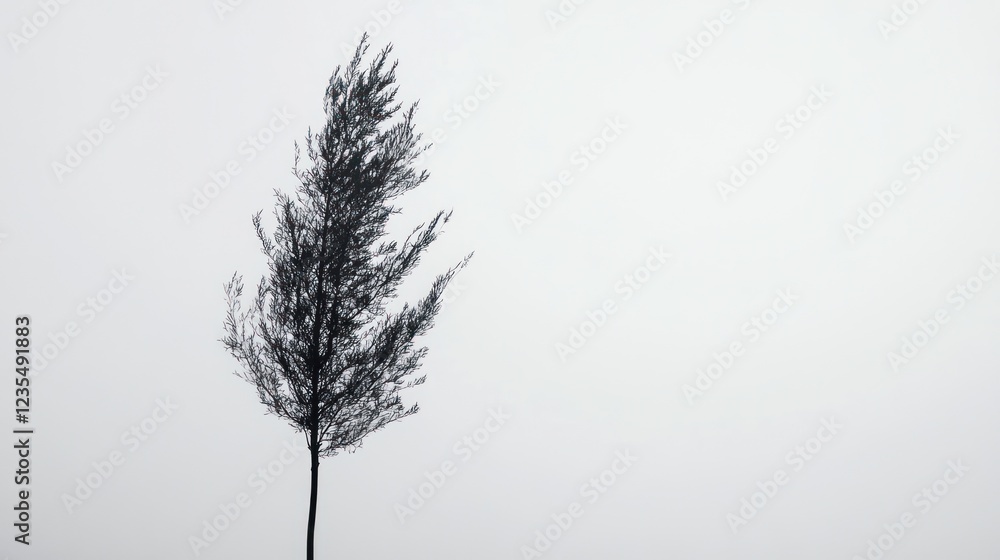 Fototapeta premium Single pampas grass, windswept, minimalist, grey background, nature photography