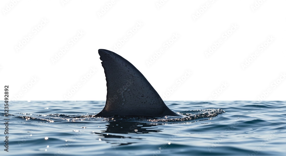 Fototapeta premium Oceanic Shark Fin Silhouette in Calm Water Dramatic Ocean Wildlife Image