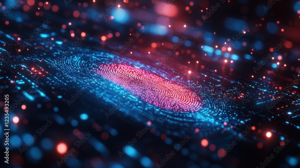 Abstract digital fingerprint glowing in blue and red. Abstract digital fingerprint glowing in blue and red.