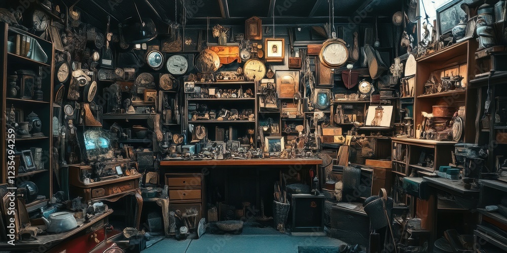 Fototapeta premium A cluttered antique shop filled with various collectibles and artifacts