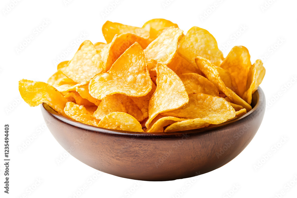Crispy potato chips in bowl isolated on transparent background. Crispy potato chips in bowl isolated on transparent background.