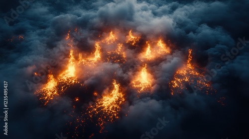 Wallpaper Mural Aerial view of fiery inferno engulfed in dark smoke. Torontodigital.ca