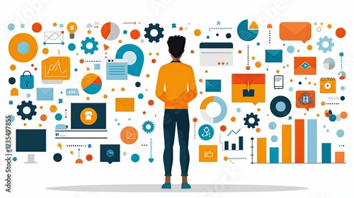 Wallpaper Mural flat design, illustration, SEO Magic A marketer transforms a failing website into a top-ranking success. Illustration: Browser windows, upward-moving search bars Torontodigital.ca