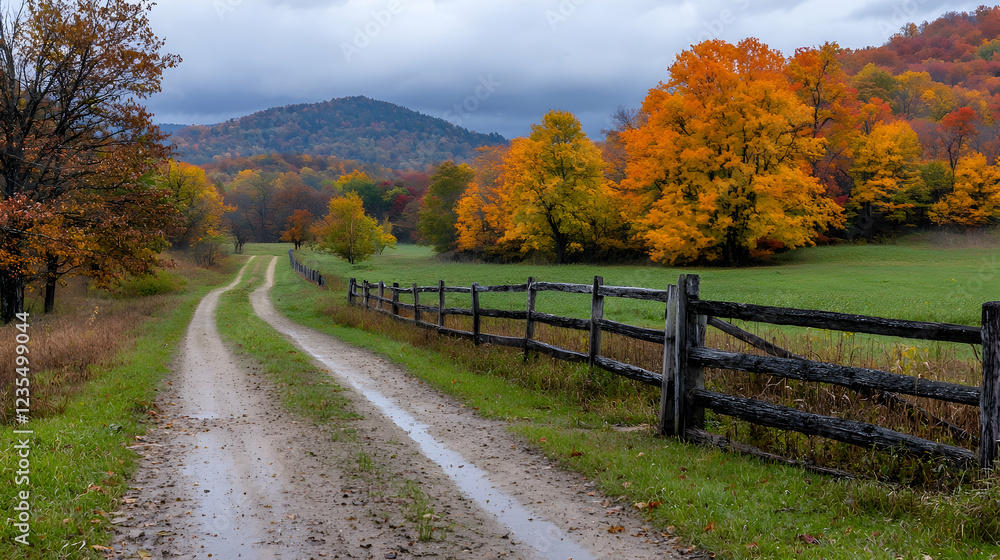 Autumnal country road, Vermont, fall foliage Autumnal country road, Vermont, fall foliage