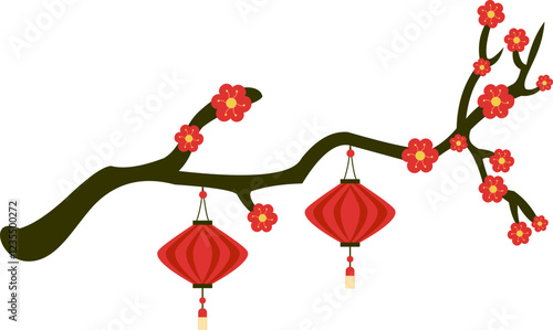 Chinese Lantern Hanging on Blossom Tree