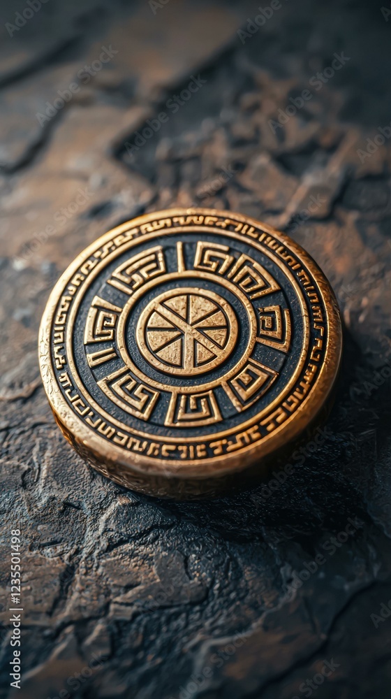 Obraz premium Ornate bronze coin. AI.