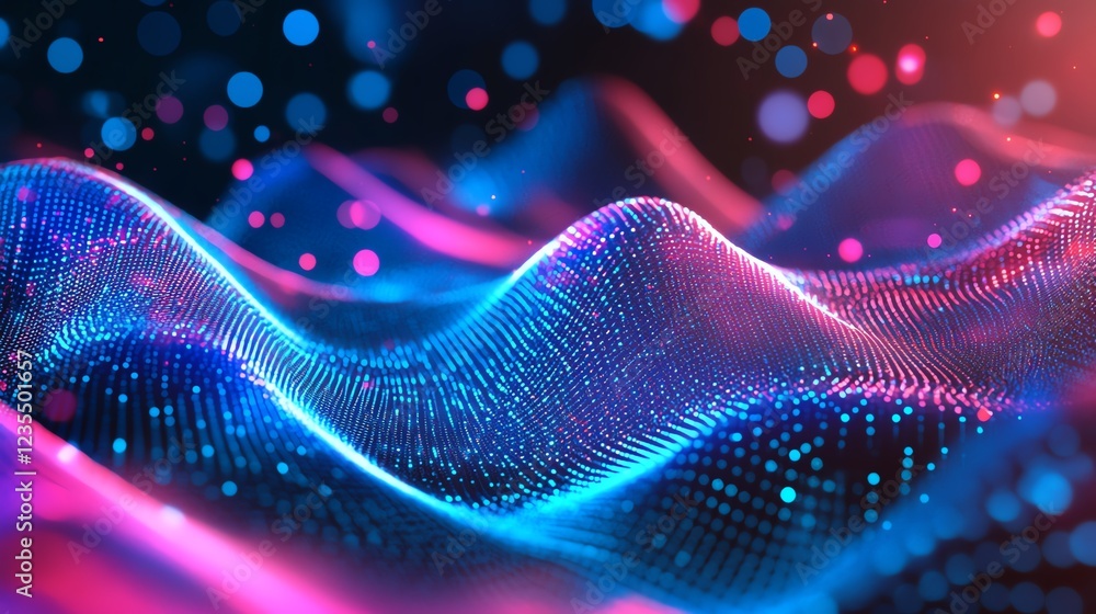 Digital Waves of Light Create an Immersive Experience in a Futuristic Abstract Landscape at Twilight Digital Waves of Light Create an Immersive Experience in a Futuristic Abstract Landscape at Twilight