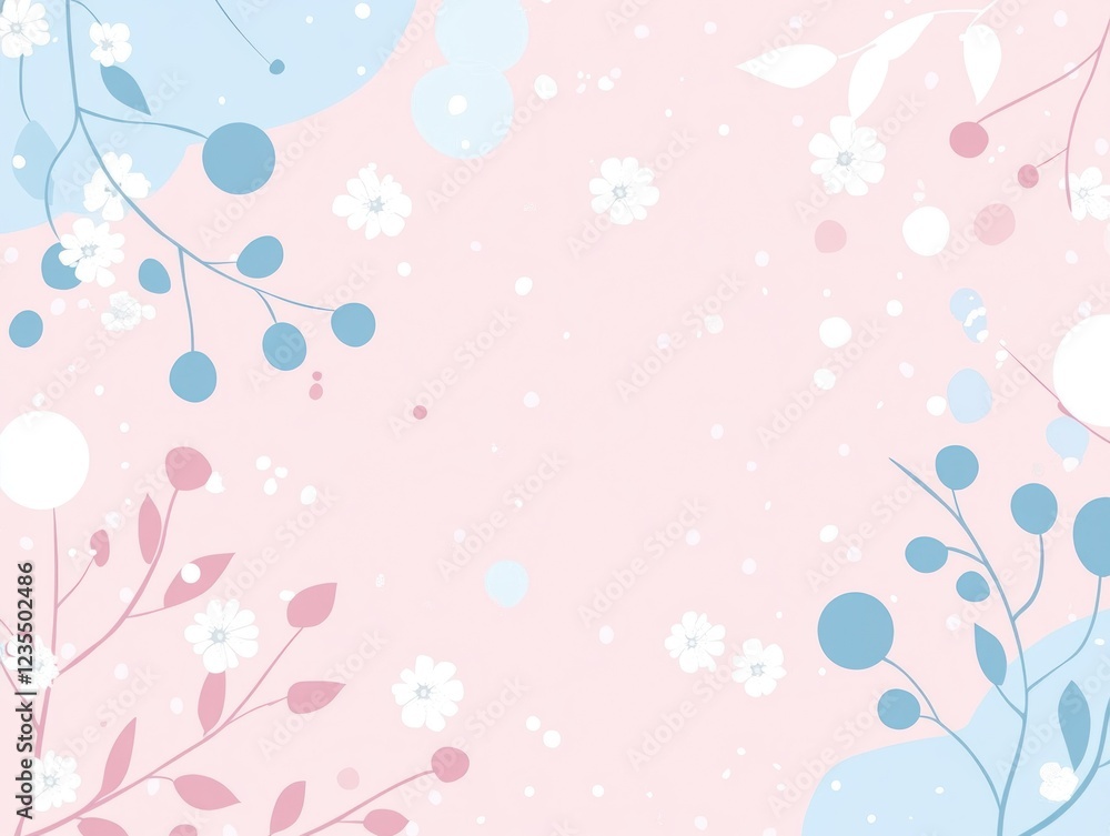 Pastel pink background with floral elements and abstract shapes. Pastel pink background with floral elements and abstract shapes.