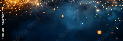 A blue background with orange and yellow sparkles