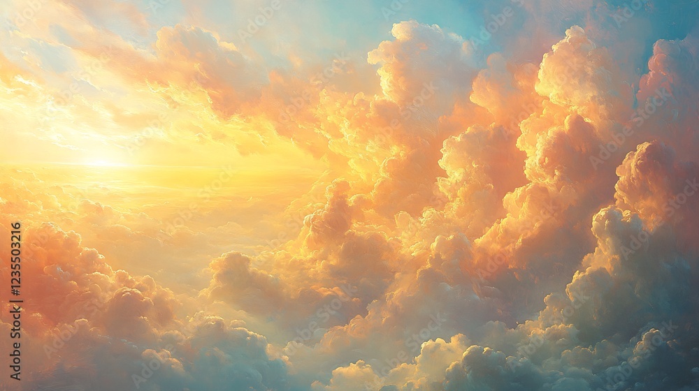 Golden Hour Cloudscape Warm Sunset Rays. AI Generated Golden Hour Cloudscape Warm Sunset Rays. AI Generated