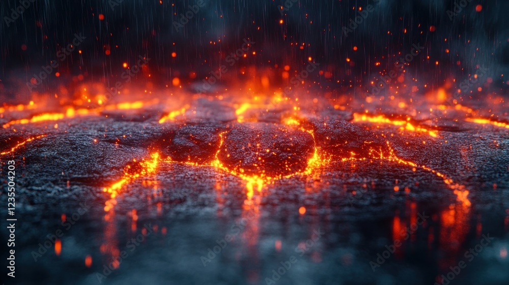 Fiery ground with rain and sparks. Fiery ground with rain and sparks.