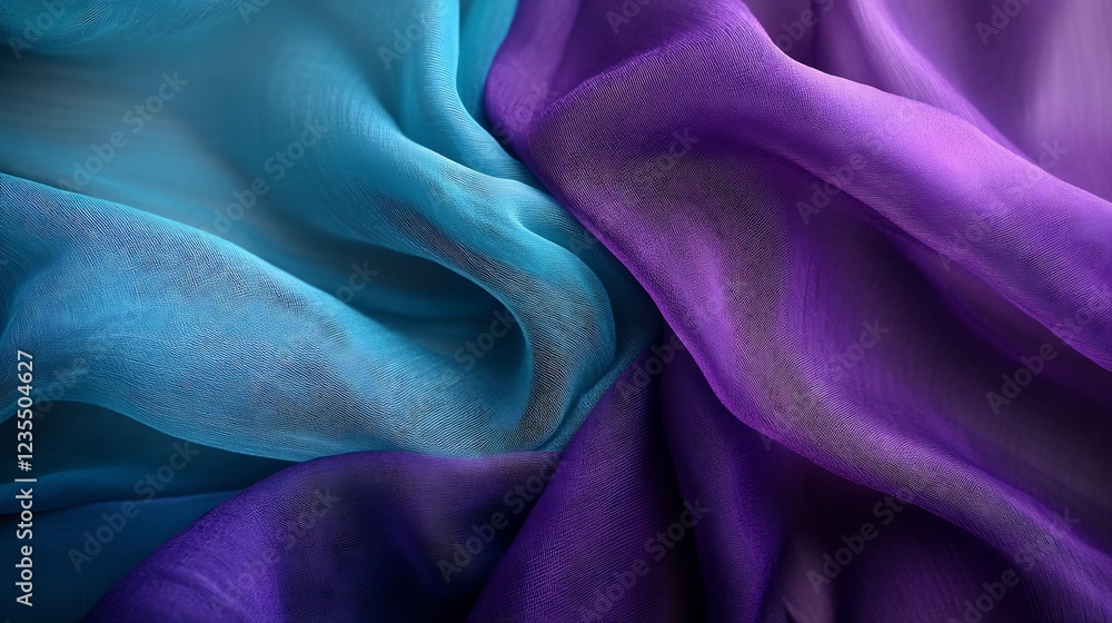 Obraz premium Soft blue purple silk fabric swirls elegantly gentle light enhances rich texture. AI Generated