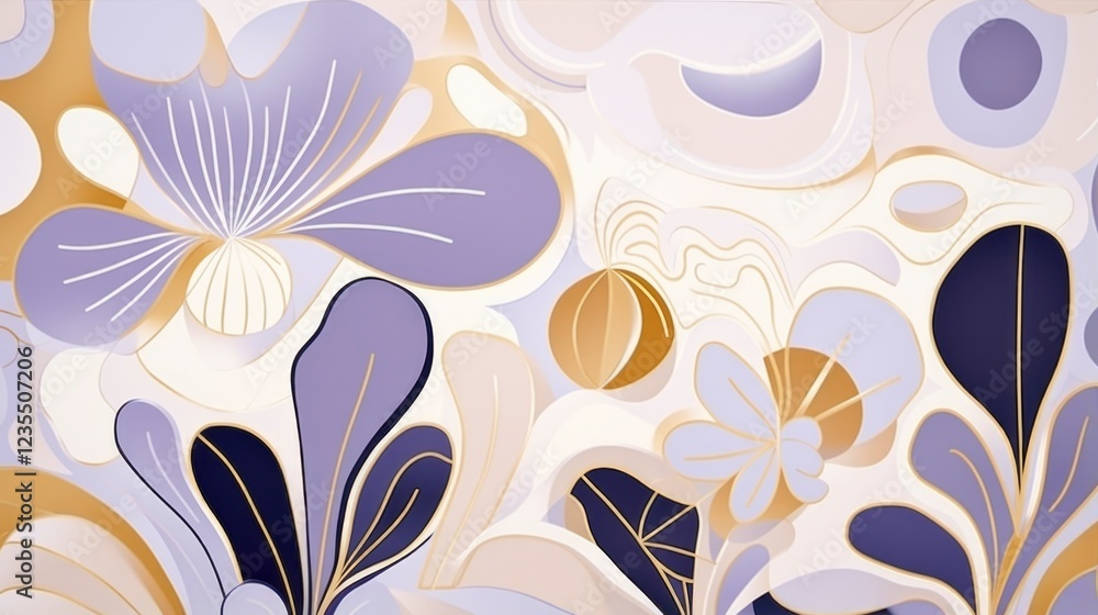 Fototapeta premium royal purple and gold scattered flower stems textured
