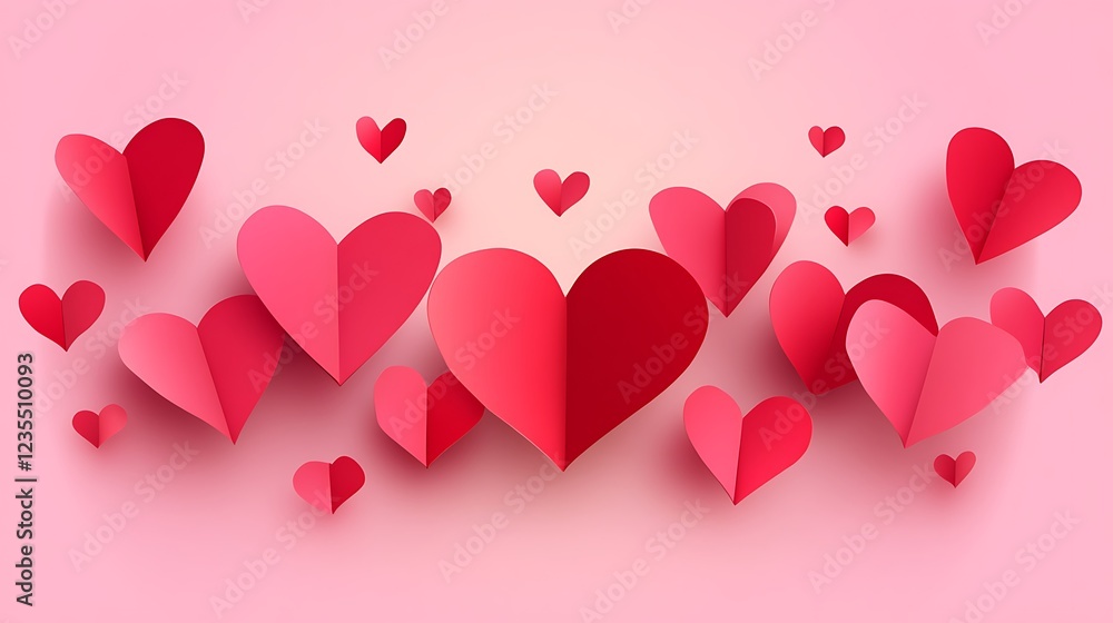 Pink background with many red paper hearts Pink background with many red paper hearts