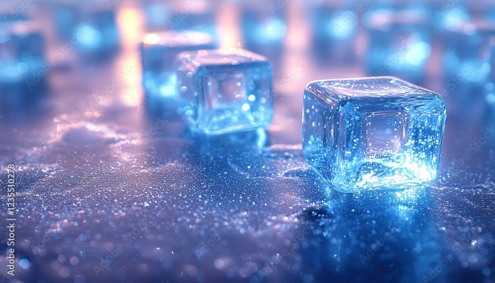 Ice cubes melting on frosty surface, cool drink background Ice cubes melting on frosty surface, cool drink background