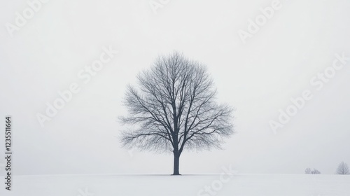 Wallpaper Mural Lone tree winter landscape, snowy field, minimalist nature scene, calm background, website banner Torontodigital.ca