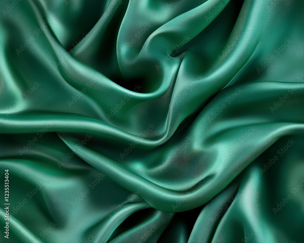 Fototapeta premium Luxurious Green Satin Fabric Surface with Elegant Flow and Texture