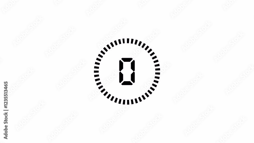 Digital circle countdown timer five seconds animation from 05 to 0 seconds on transparent background, 05 second countdown timer, Digital Countdown video
