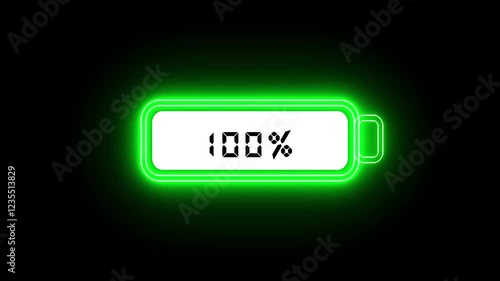 Neon Battery Percentage Vector Animation