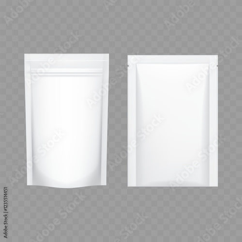 Realistic Blank Pouch and Sachet Packaging Mockup Set on Transparent Background Vector