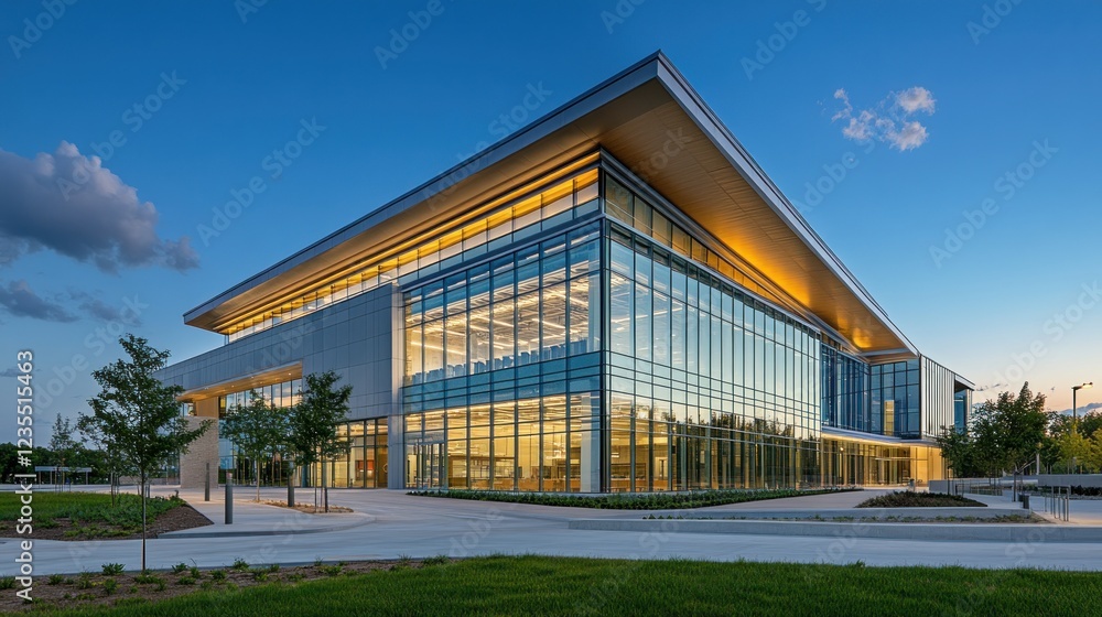 Modern Corporate Office Building at Dusk Modern Corporate Office Building at Dusk