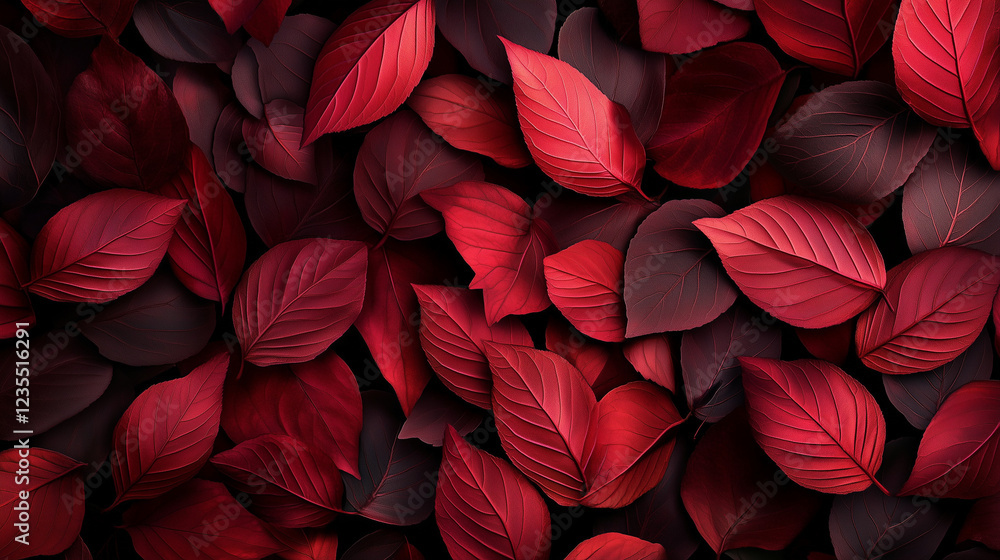 A dense flat lay of leaves with a bold red color theme, blending crimson, scarlet, and burgundy hues. A dense flat lay of leaves with a bold red color theme, blending crimson, scarlet, and burgundy hues.