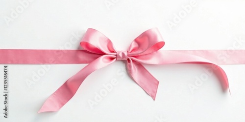 A Delicate Pink Ribbon Bow on a Pristine White Background, Ideal for Elegant Designs and Festive Occasions
