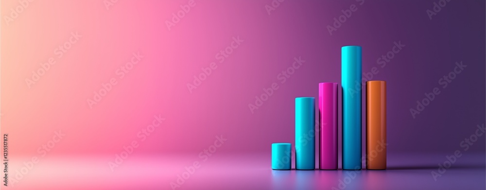 Obraz premium A vibrant, abstract representation of bar graphs in various heights and colors against a smooth gradient background.