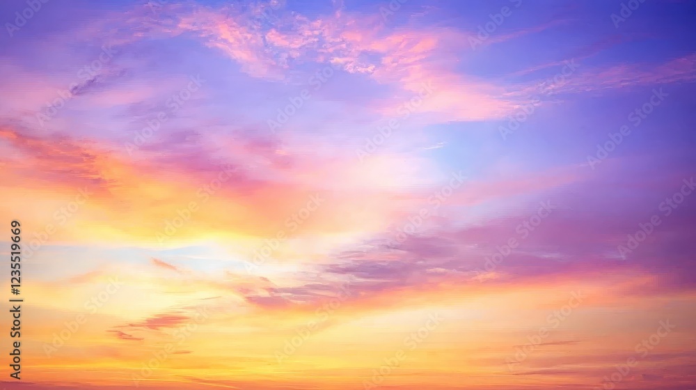 Vibrant Sunset Sky with Soft Clouds and Colorful Hues at Dusk Vibrant Sunset Sky with Soft Clouds and Colorful Hues at Dusk
