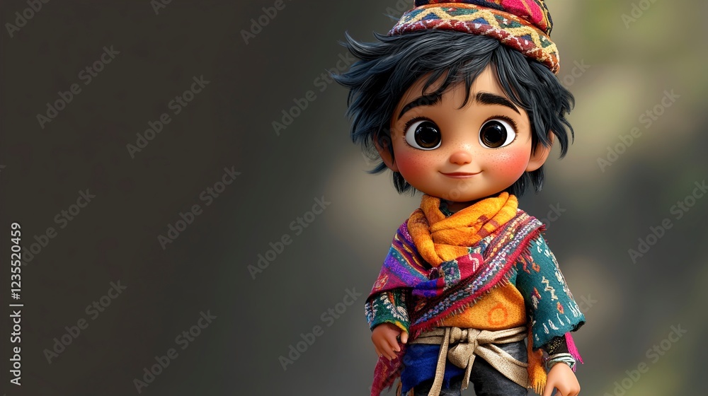 Adorable 3D Rendered Boy in Traditional Andean Clothing Adorable 3D Rendered Boy in Traditional Andean Clothing