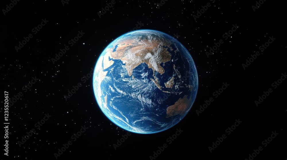 Fototapeta premium A photorealistic 3D render to view a holographic Earth, displaying live global trade data. 