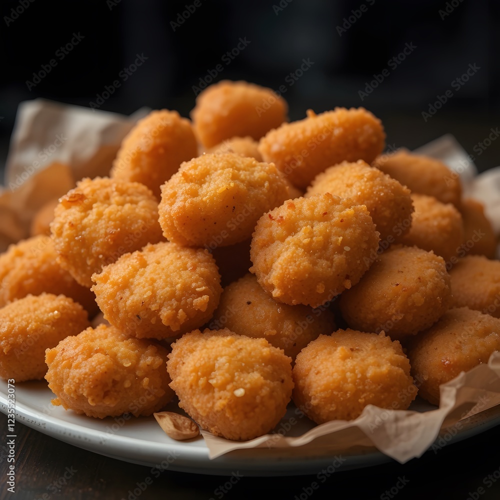 4k high quality Ai generative HD high definition food chicken nuggets on plate 4k high quality Ai generative HD high definition food chicken nuggets on plate