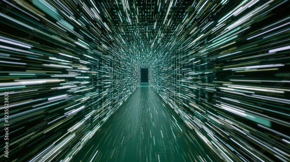 Obraz premium Abstract digital corridor with glowing lights and motion effect