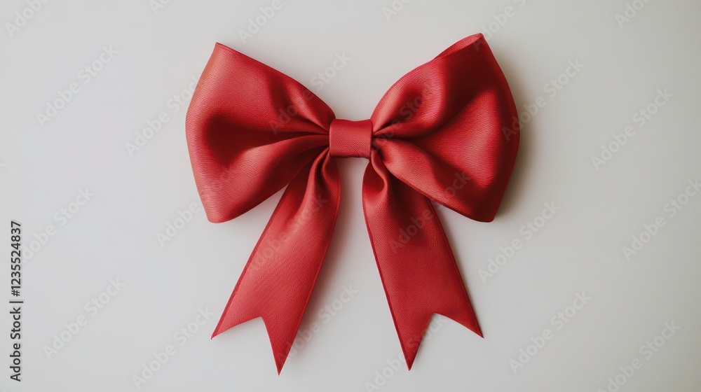 Fototapeta premium A vibrant red satin ribbon bow, elegantly tied, isolated on a white background.